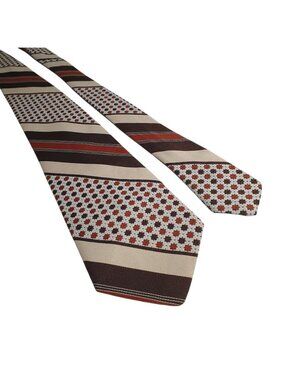 Monsieur Cravatieur Men Vintage Necktie Brown Striped Rust Orange Polyester 70s